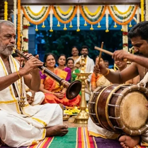 Traditional musicians and drummers at Indian wedding